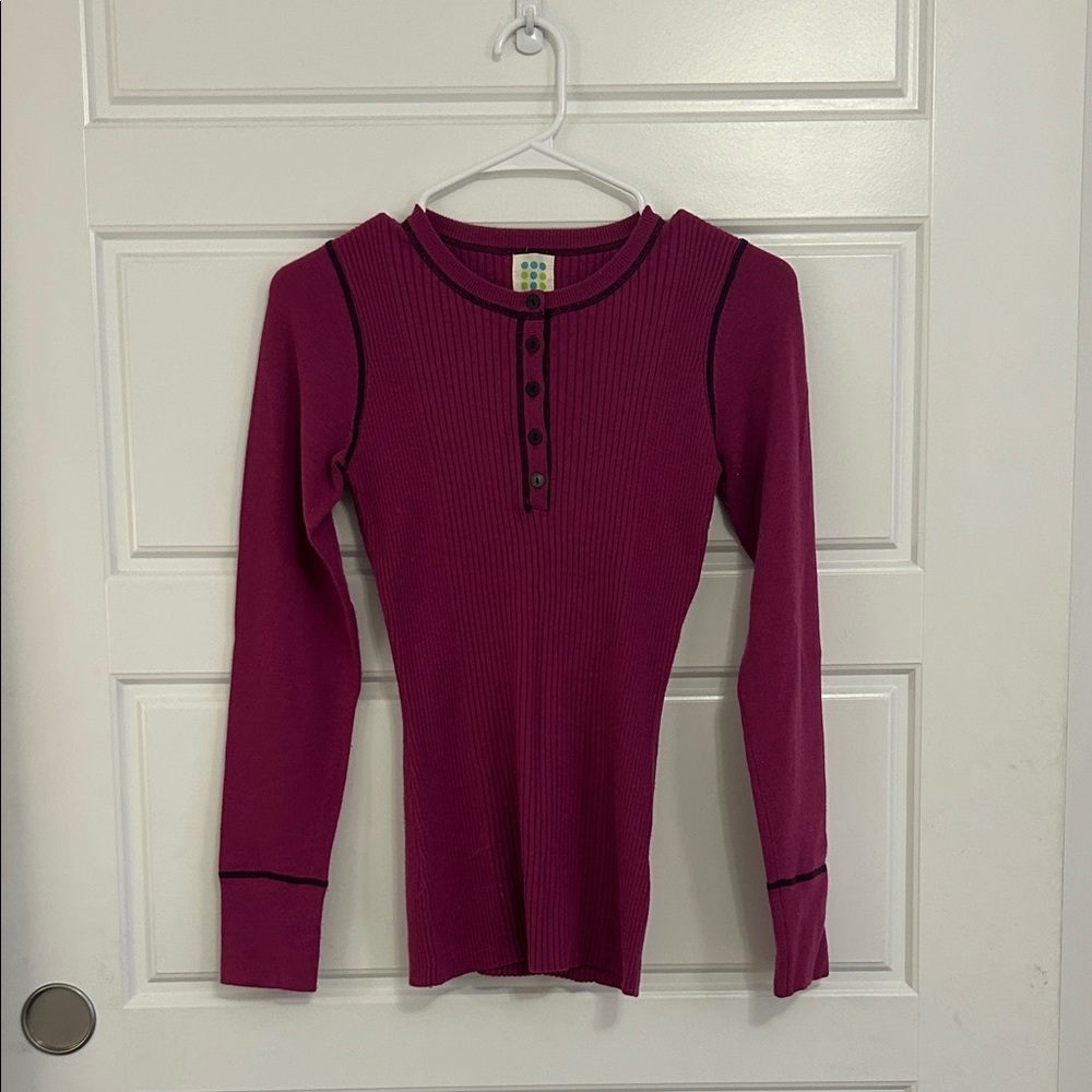 Title Nine Magenta Ribbed Henley Top